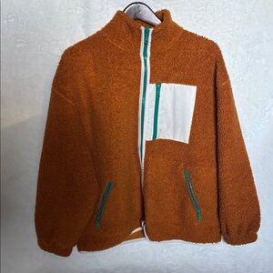 Universal Thread Orange Oversized Sherpa Jacket with Teal and White Pocket